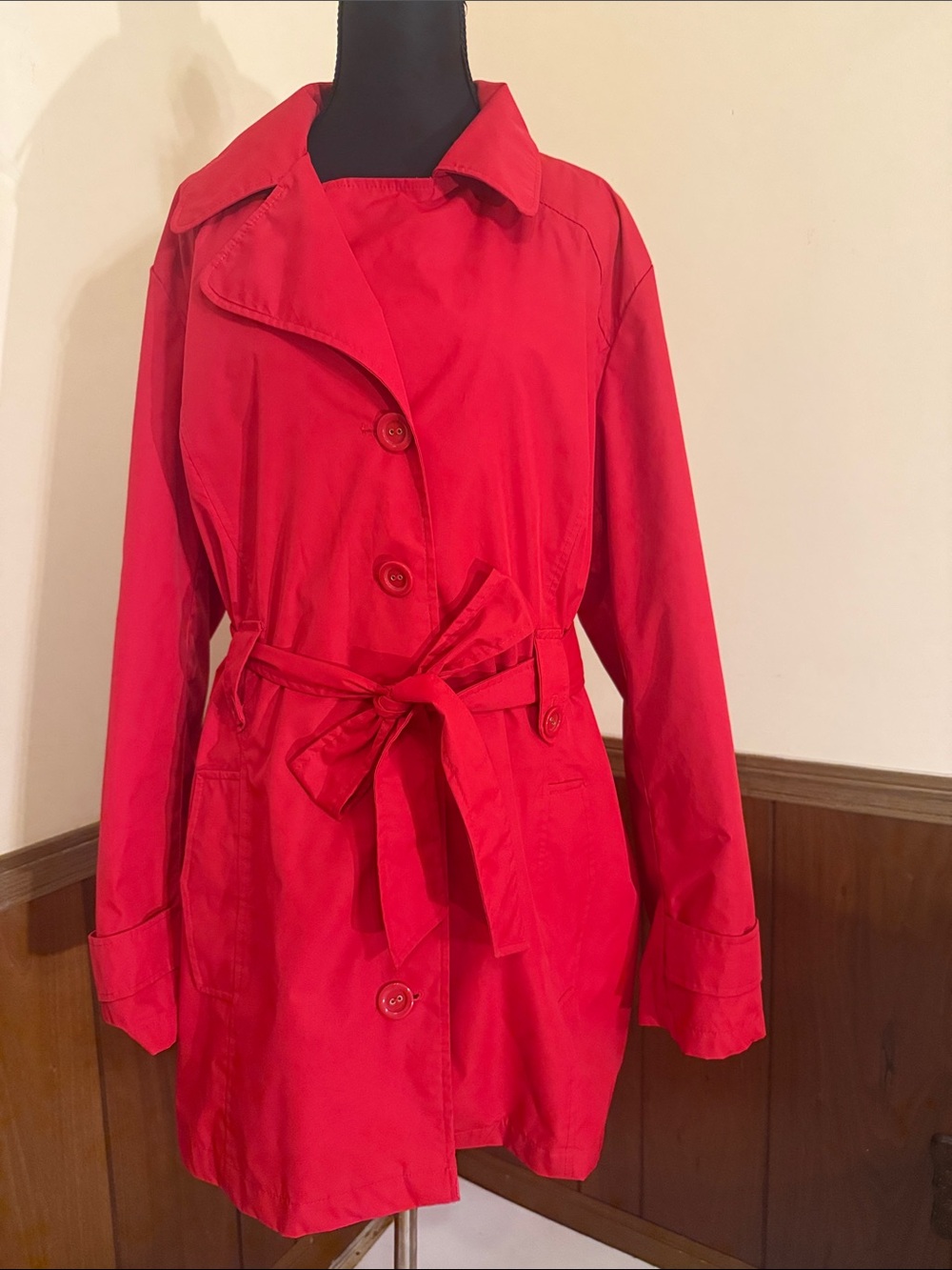 White Stag Red Belted Trench Coat Polka Dot Lining XL 16/18